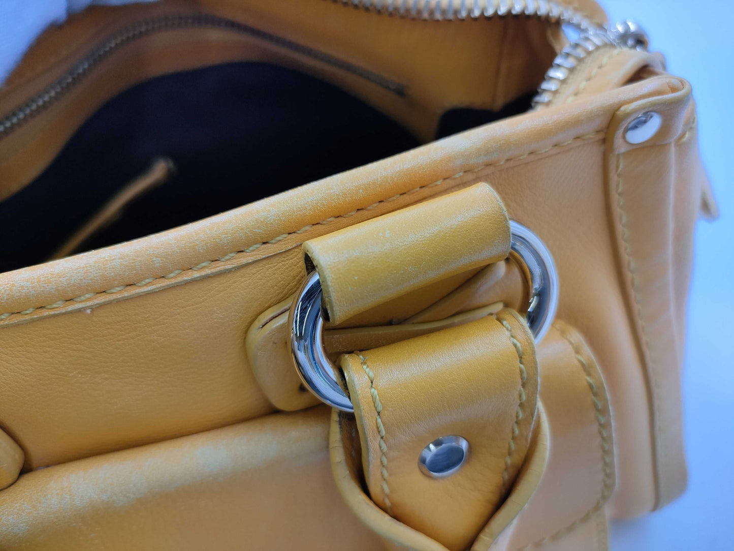 CELINE Leather Handbag with Macadam Logo, Yellow
