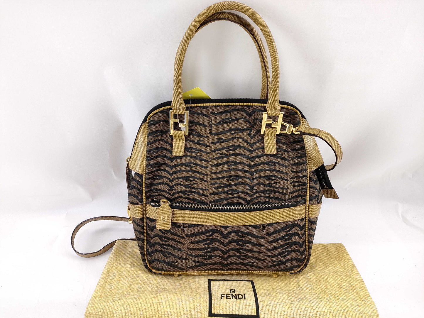 FENDI Leopard Print 2-Way Bag/FF Hardware Handbag