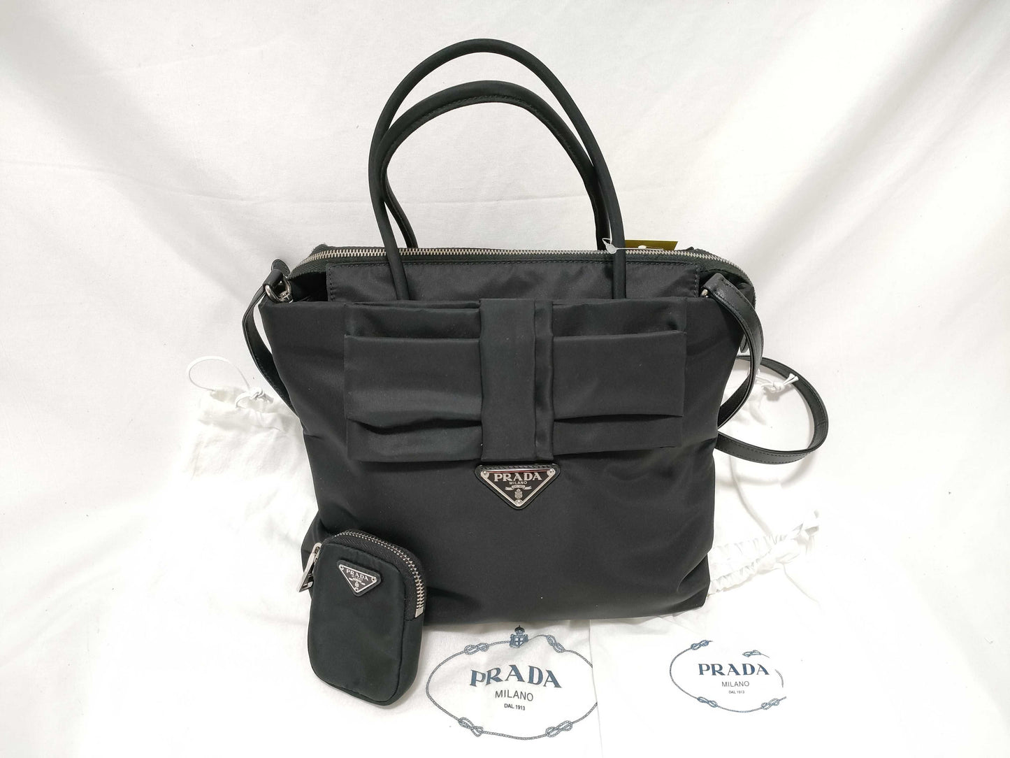 PRADA Nylon Ribbon 2-Way Handbag with Rusted Metal Fittings