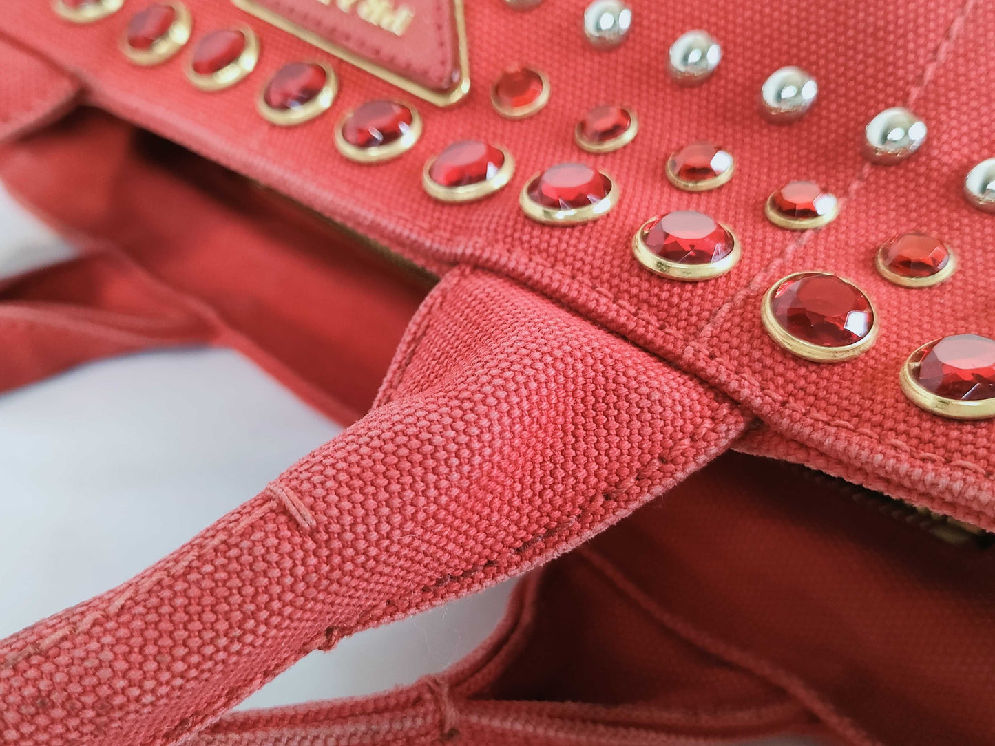 PRADA Bejeweled Canapa Canvas Handbag