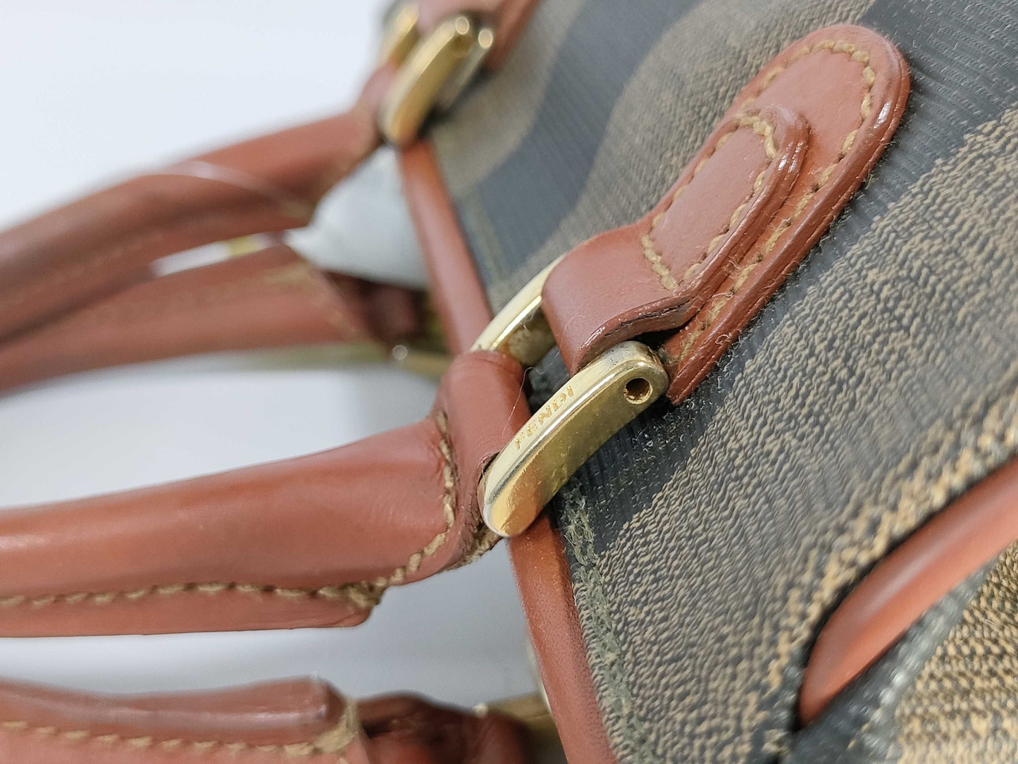 FENDI Pecan Print Mini Boston ST Boston Bag