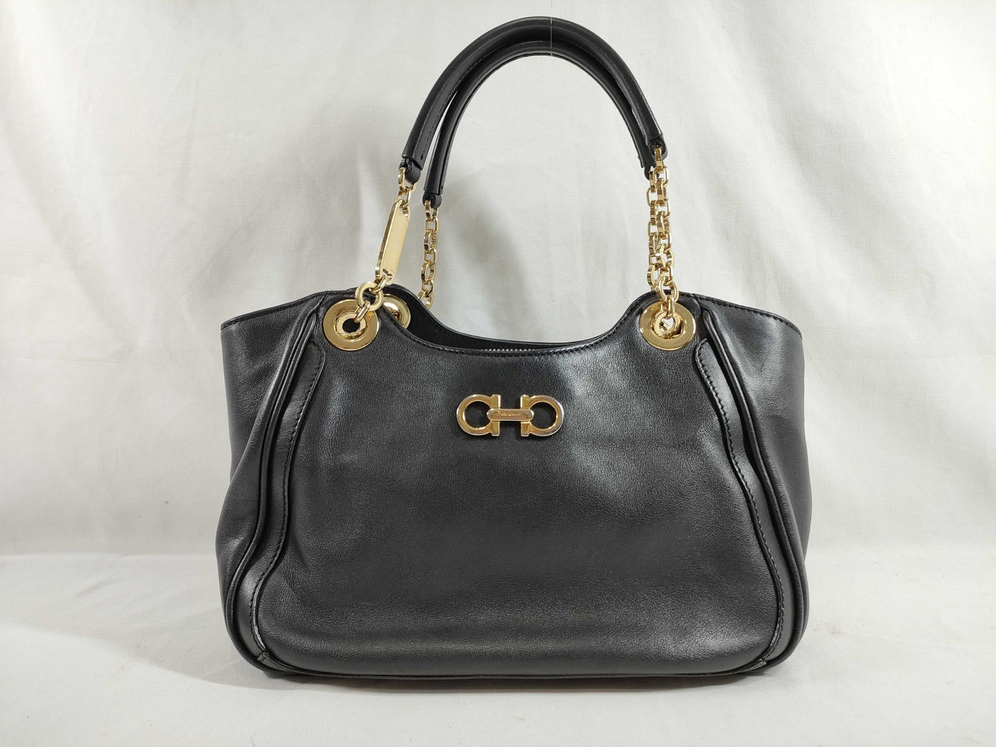 Salvatore Ferragamo Gancini Leather Black Chain Handbag