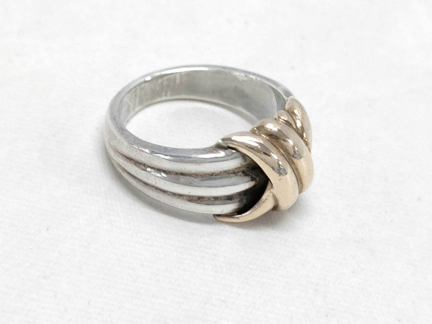 Tiffany & Co. K10/925 Grooved Ring with Cross Motif