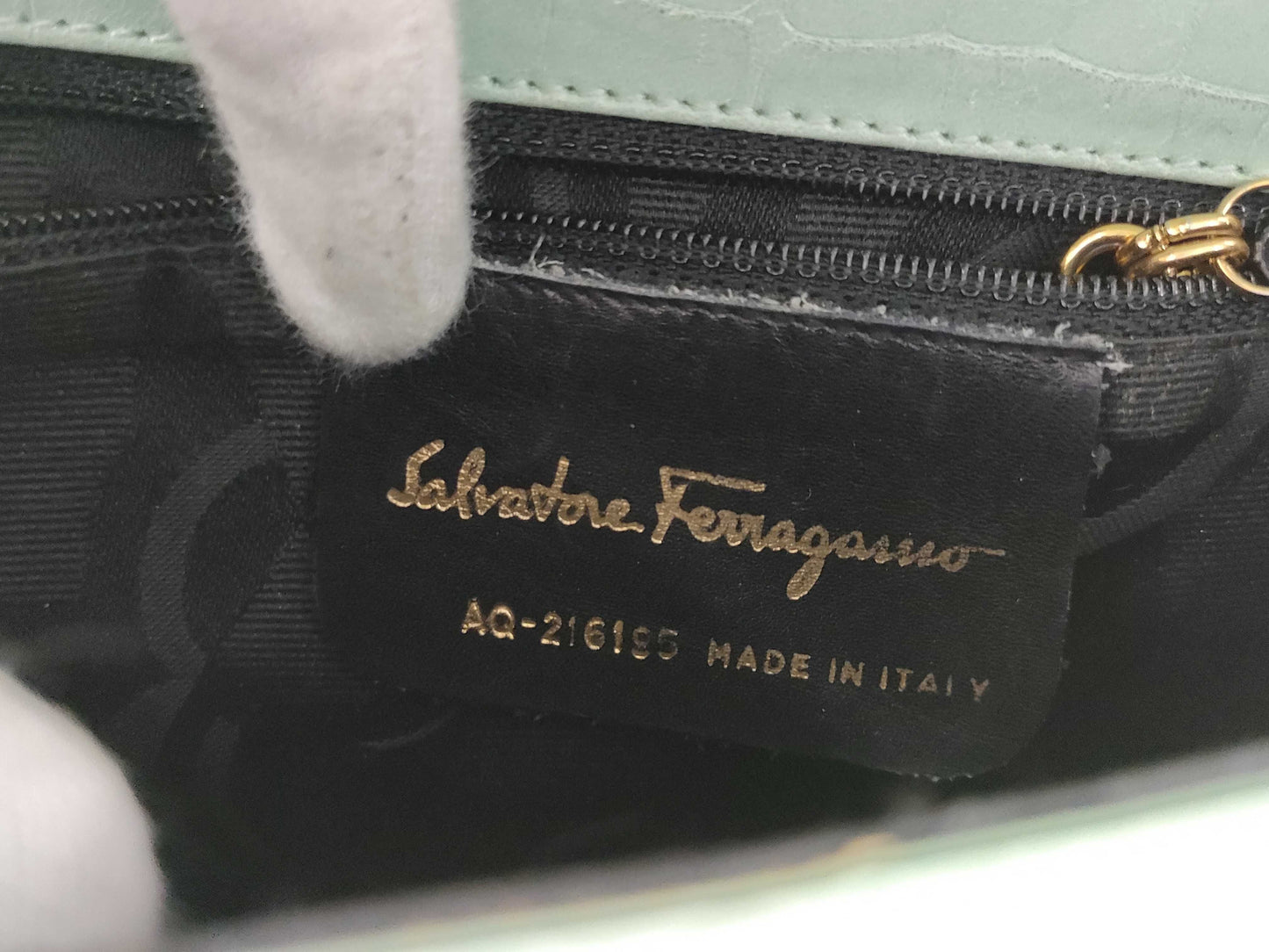 Salvatore Ferragamo Gancini Embossed/Green Shoulder Bag