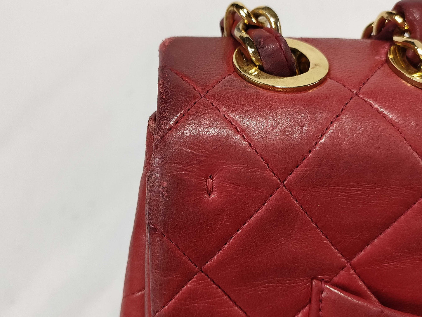 CHANEL Matelasse 33 Lambskin Shoulder Bag with Chain, Red, with Seal Card, No. 2