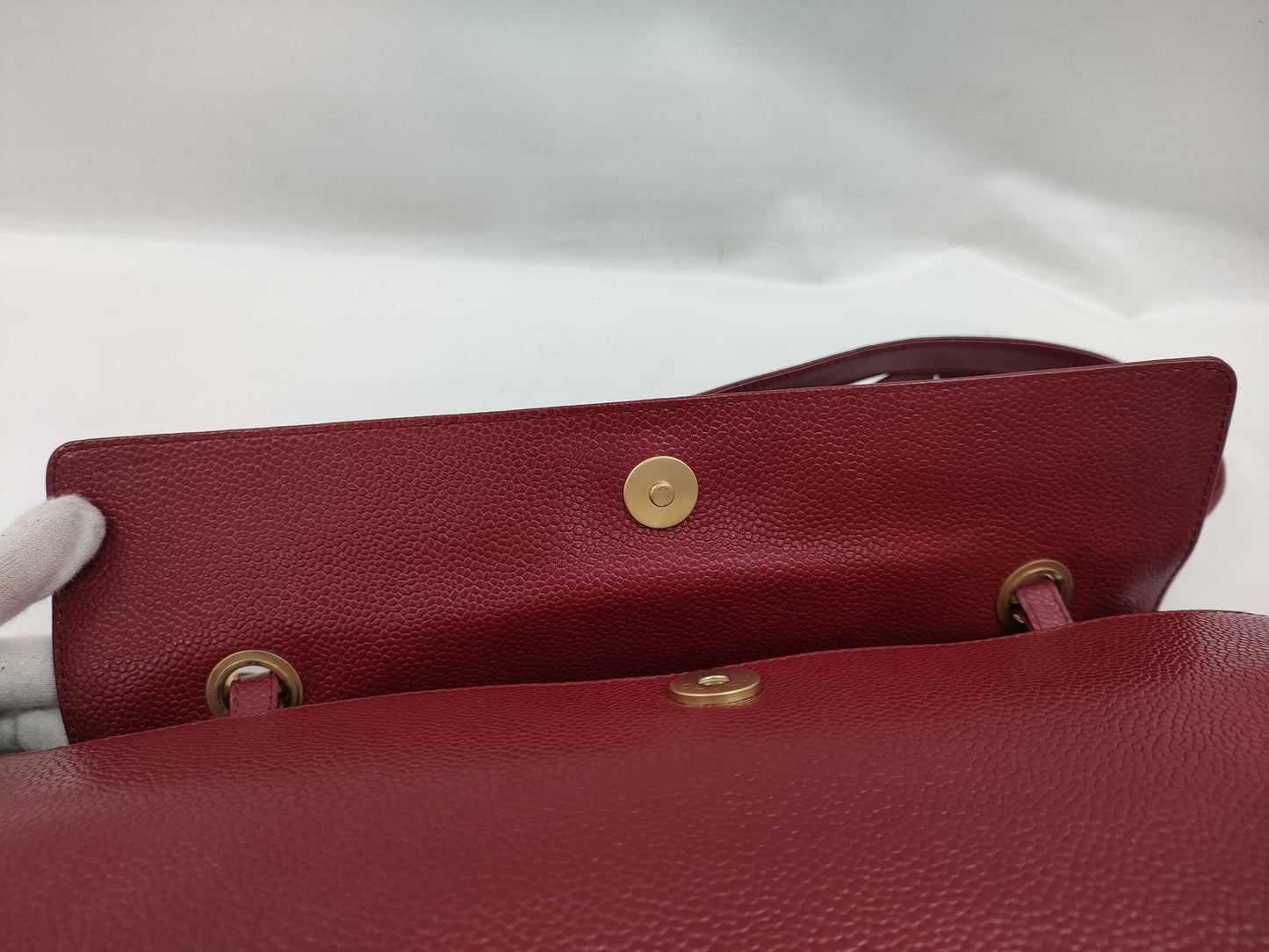 CHANEL Caviar Skin Coco Mark Chain Tote Bag No. 8 Red Handbag