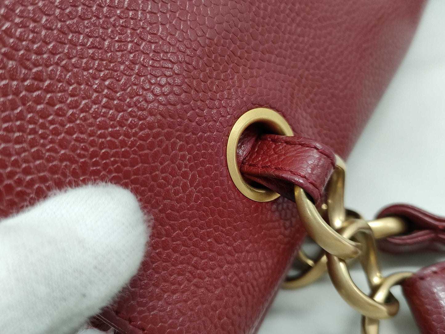 CHANEL Caviar Skin Coco Mark Chain Tote Bag No. 8 Red Handbag
