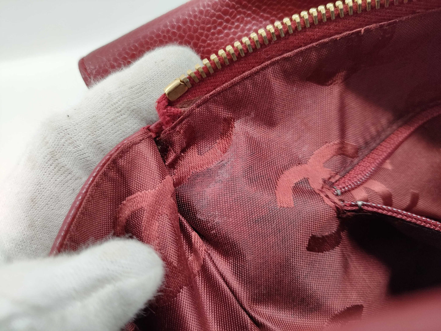 CHANEL Caviar Skin Coco Mark Chain Tote Bag No. 8 Red Handbag