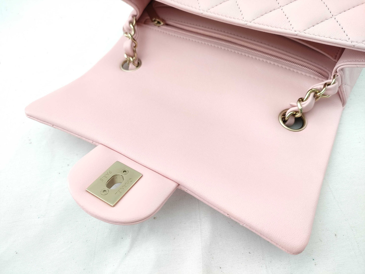 CHANEL Lambskin Single Mini Matelasse Chain Pink Shoulder Bag