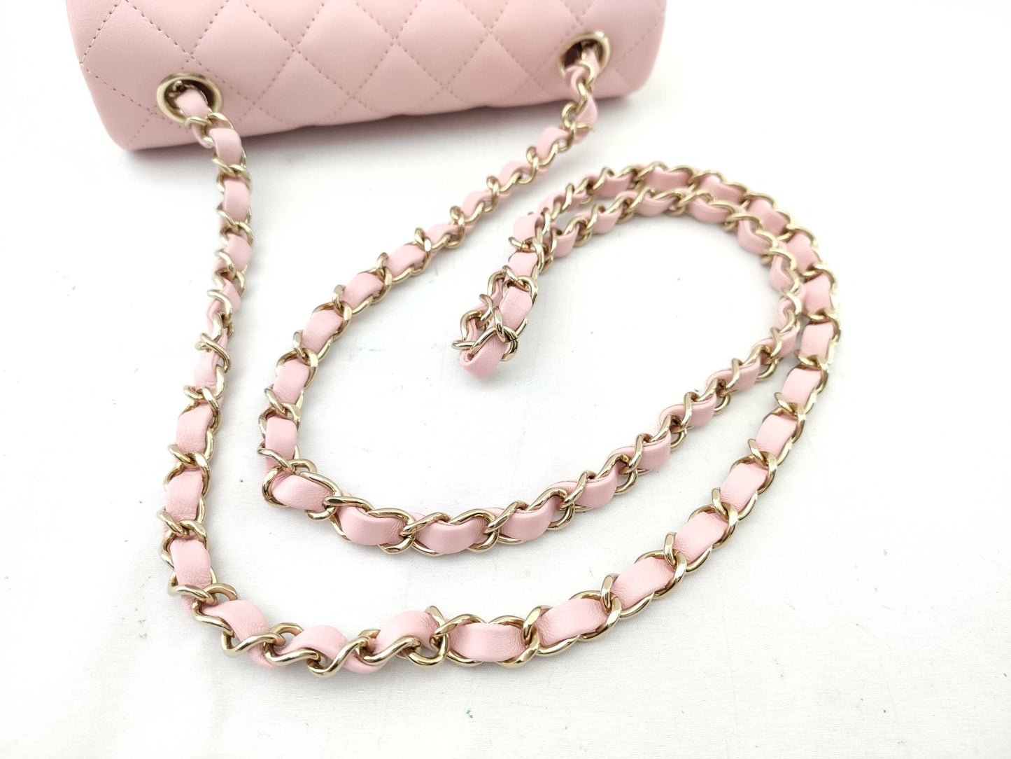 CHANEL Lambskin Single Mini Matelasse Chain Pink Shoulder Bag