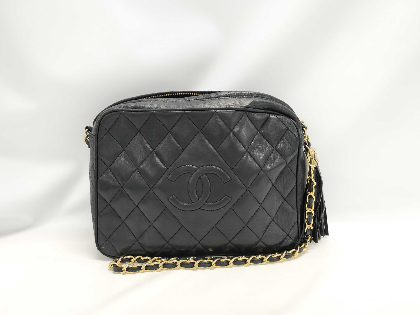 CHANEL Lambskin Chain Shoulder Matelasse Fringe Shoulder Bag