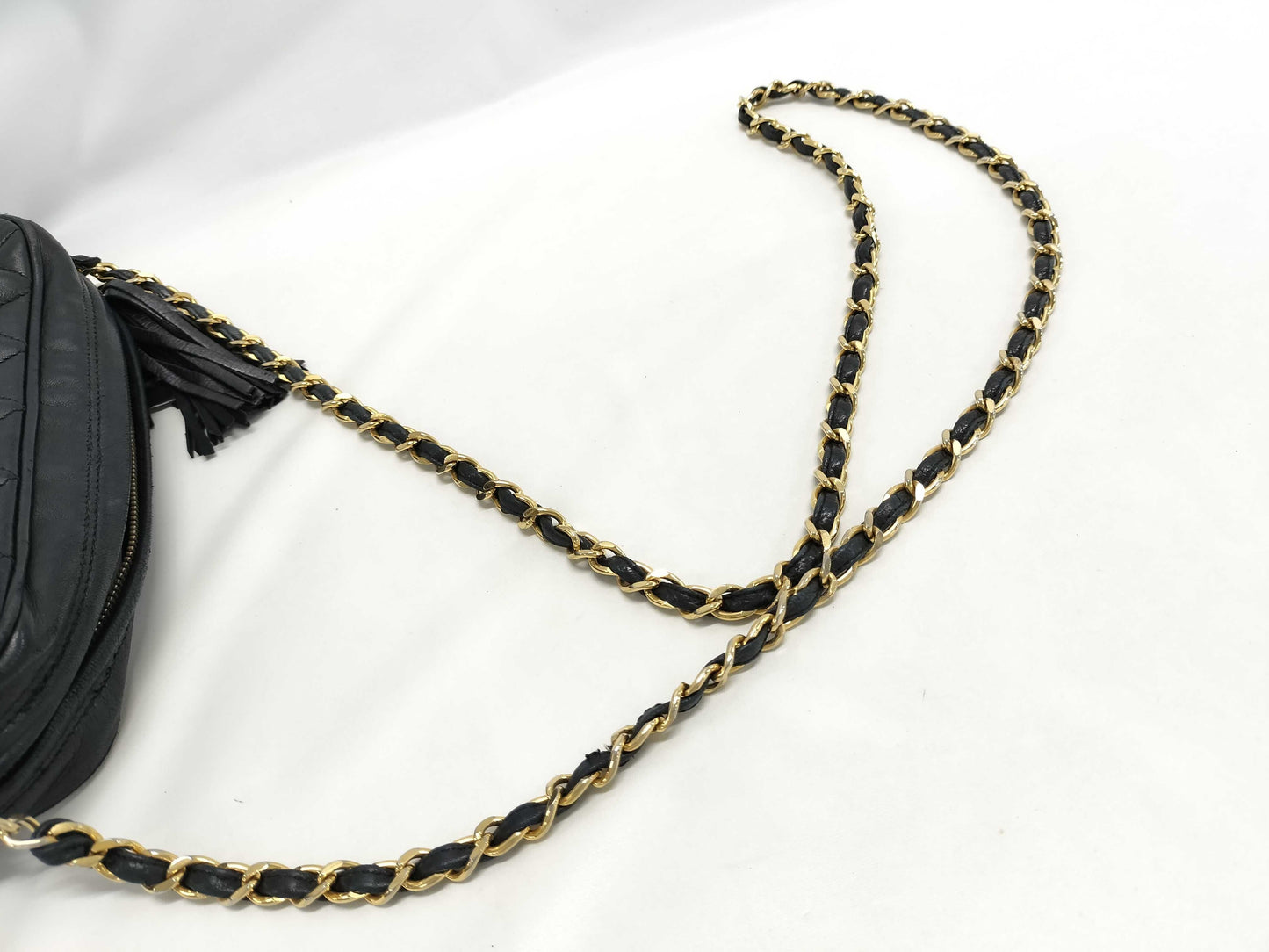 CHANEL Lambskin Chain Shoulder Matelasse Fringe Shoulder Bag
