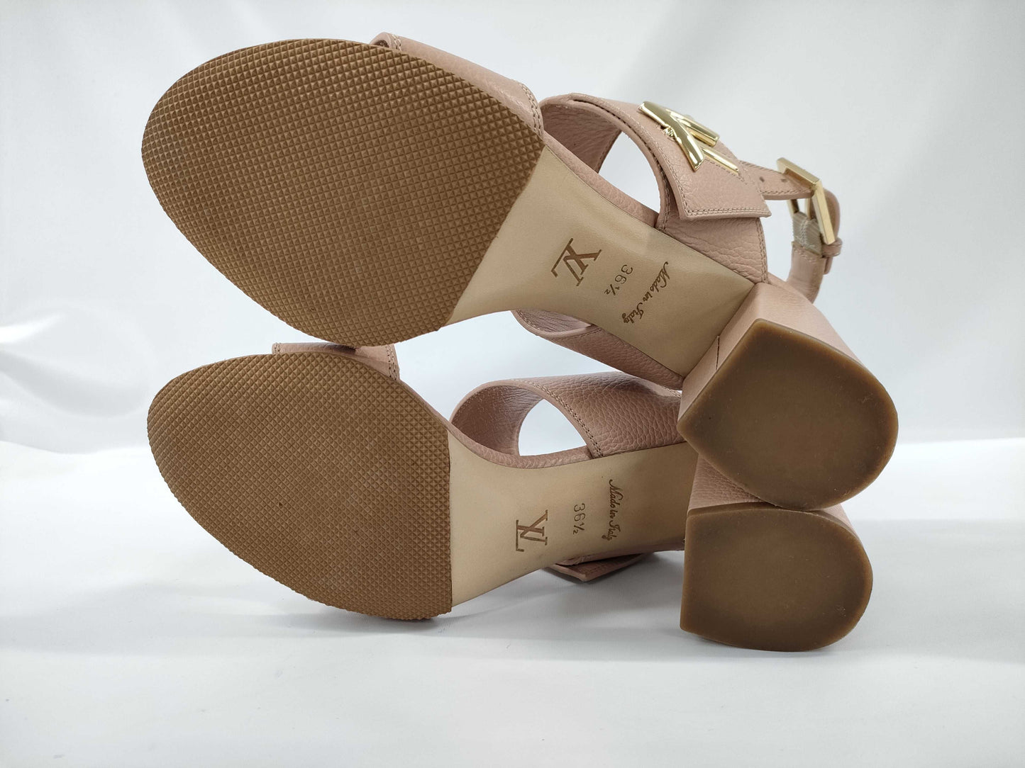 LOUIS VUITTON Pink Logo Horizon Heel Sandals, Size 36 1/2