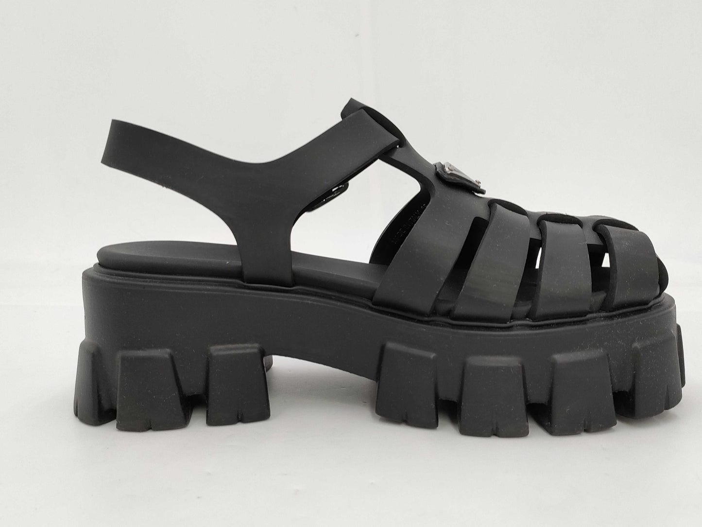 PRADA Triangle Plate Rubber Black Sandals