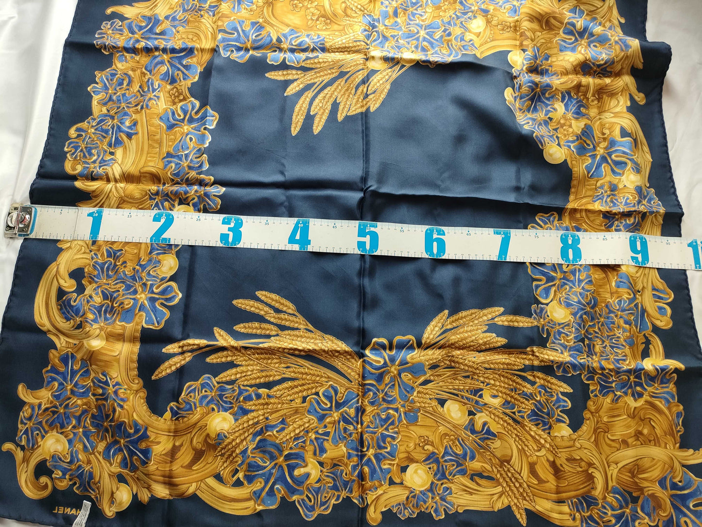 CHANEL Wheat/Floral Scarf with Stain