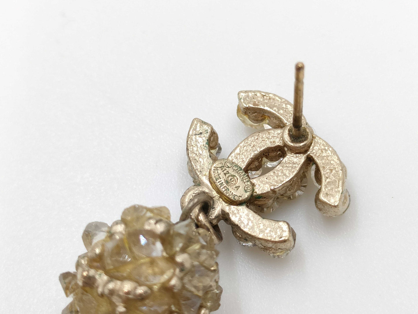 CHANEL A12A Coco Mark Rhinestone Swing Earrings