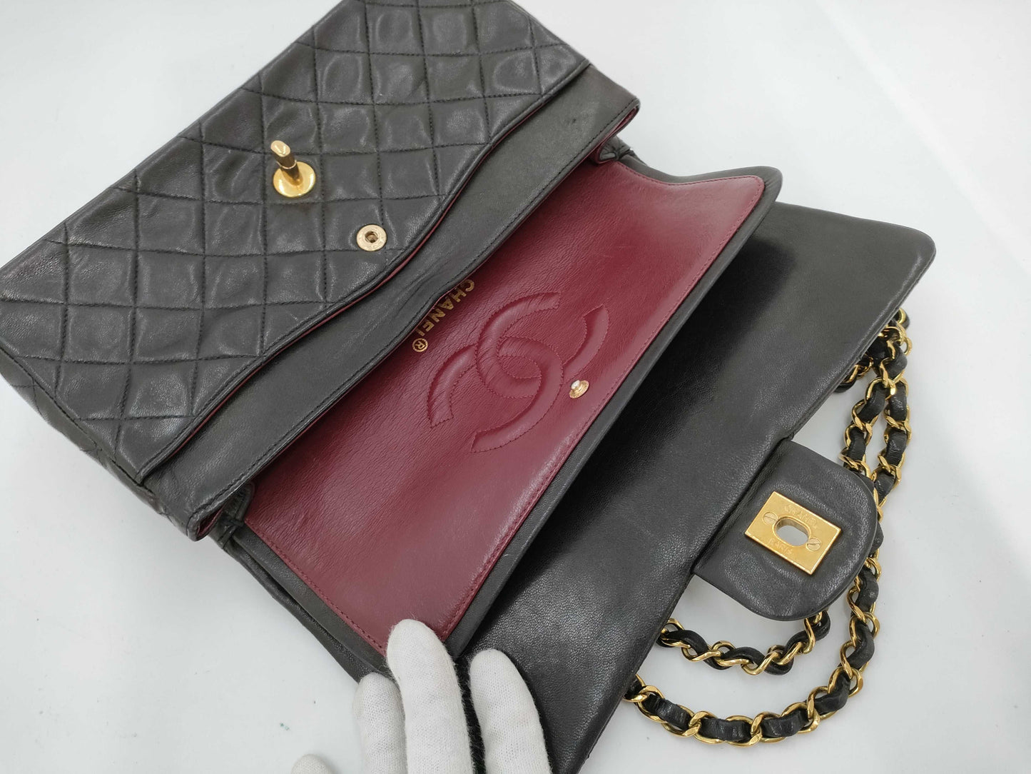 CHANEL 2838769 Lambskin Double Flap Turnlock Chain Shoulder Bag, No. 2