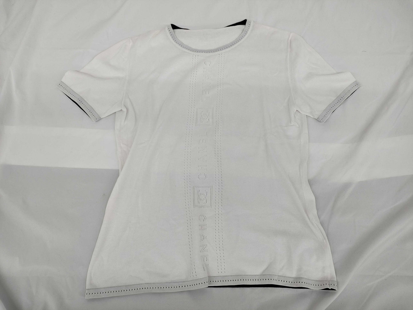 CHANEL Vertical Logo Knit T-Shirt with Missing Tag