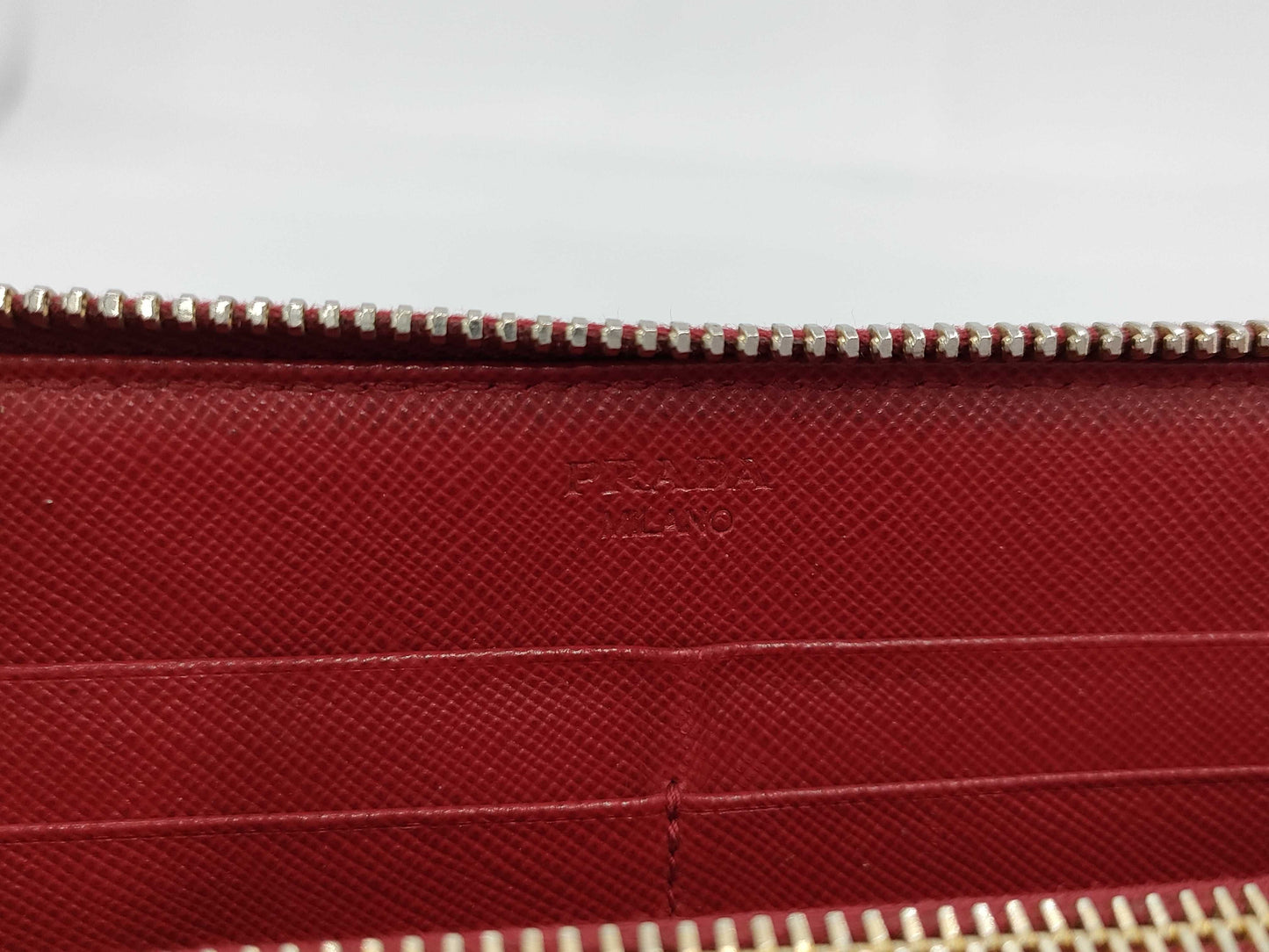 PRADA Saffiano Round Zip Long Wallet Red