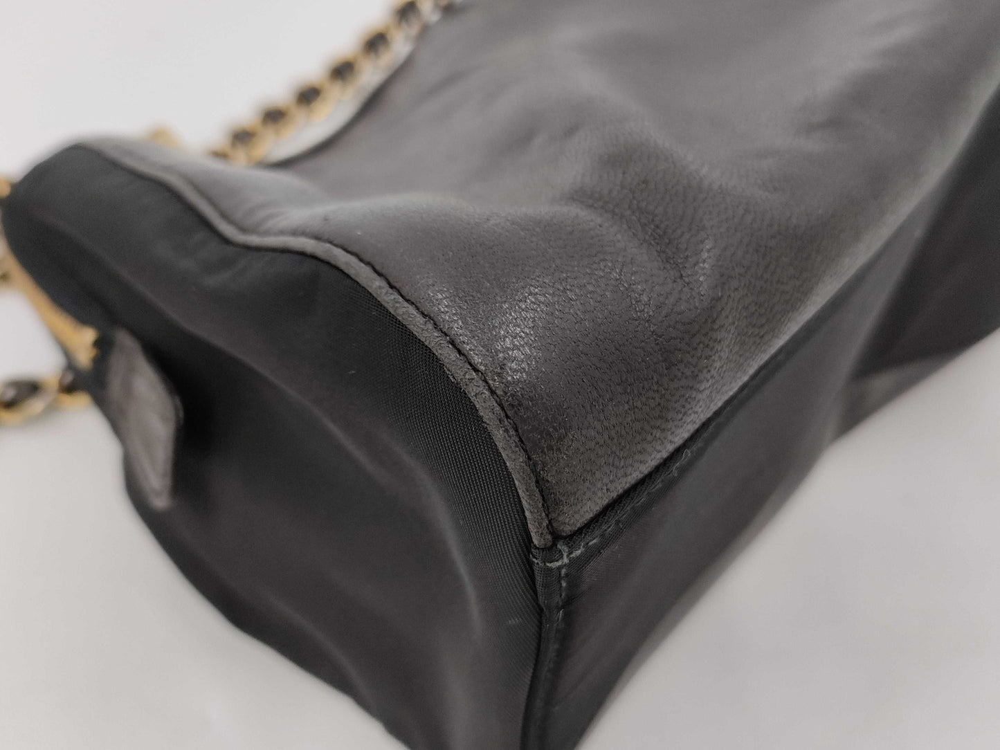 PRADA Chain Shoulder Bag Leather Nylon Shoulder Bag
