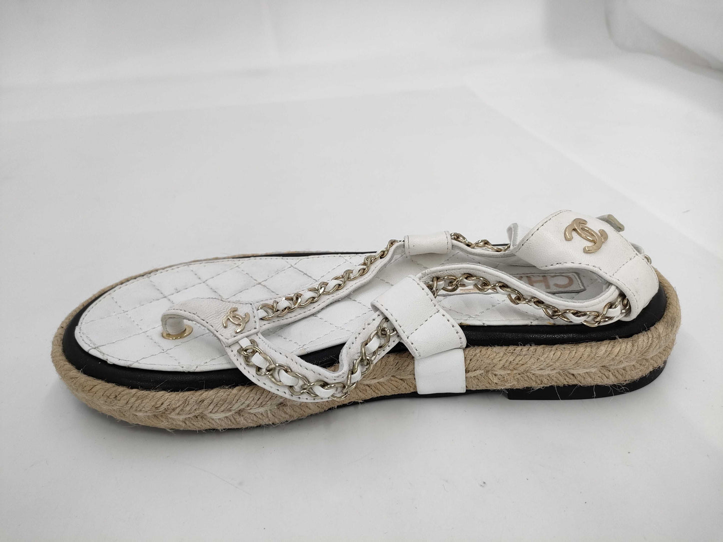 CHANEL Chain Sandals White Coco Sandals