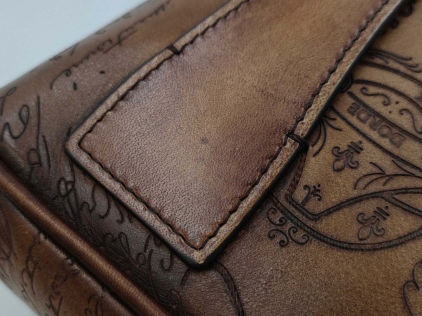 Berluti Rosewood Scritto Leather Pouch Bag