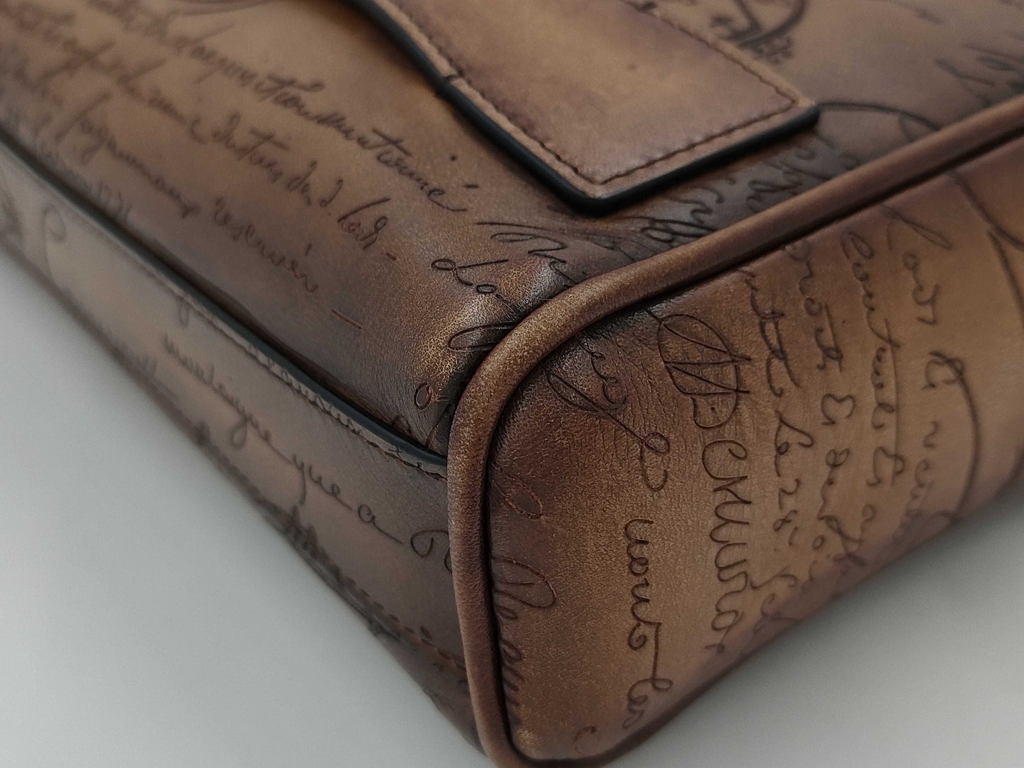 Berluti Rosewood Scritto Leather Pouch Bag