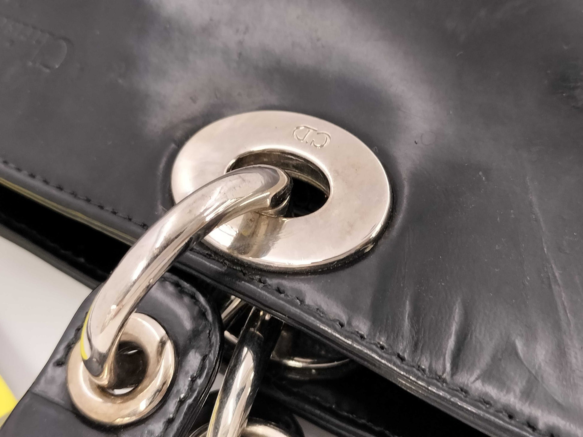 Dior Lady Dior Leather 2-Way Black Handbag with Deterioration, Surface Peeling, and Charm Missing