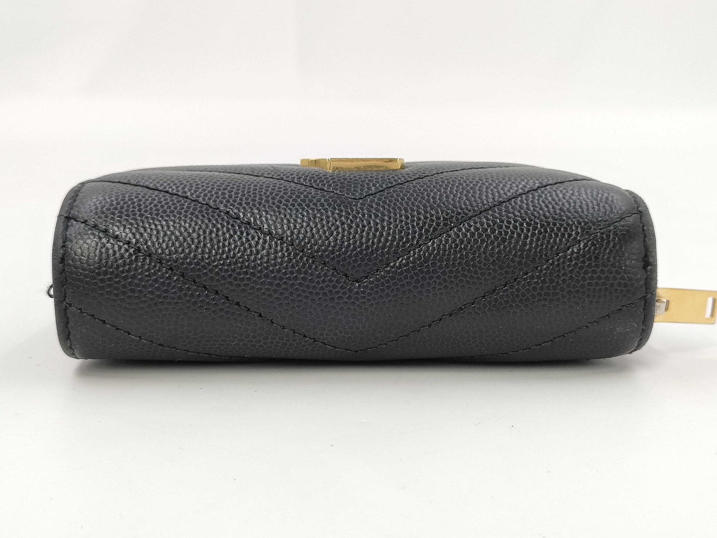 Yves Saint Laurent Bifold Wallet with Caviar, Gold Hardware, Logo, and a Tear