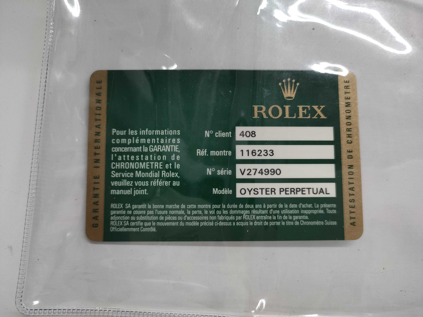 ROLEX 116233G V274990 Black Men's Watch