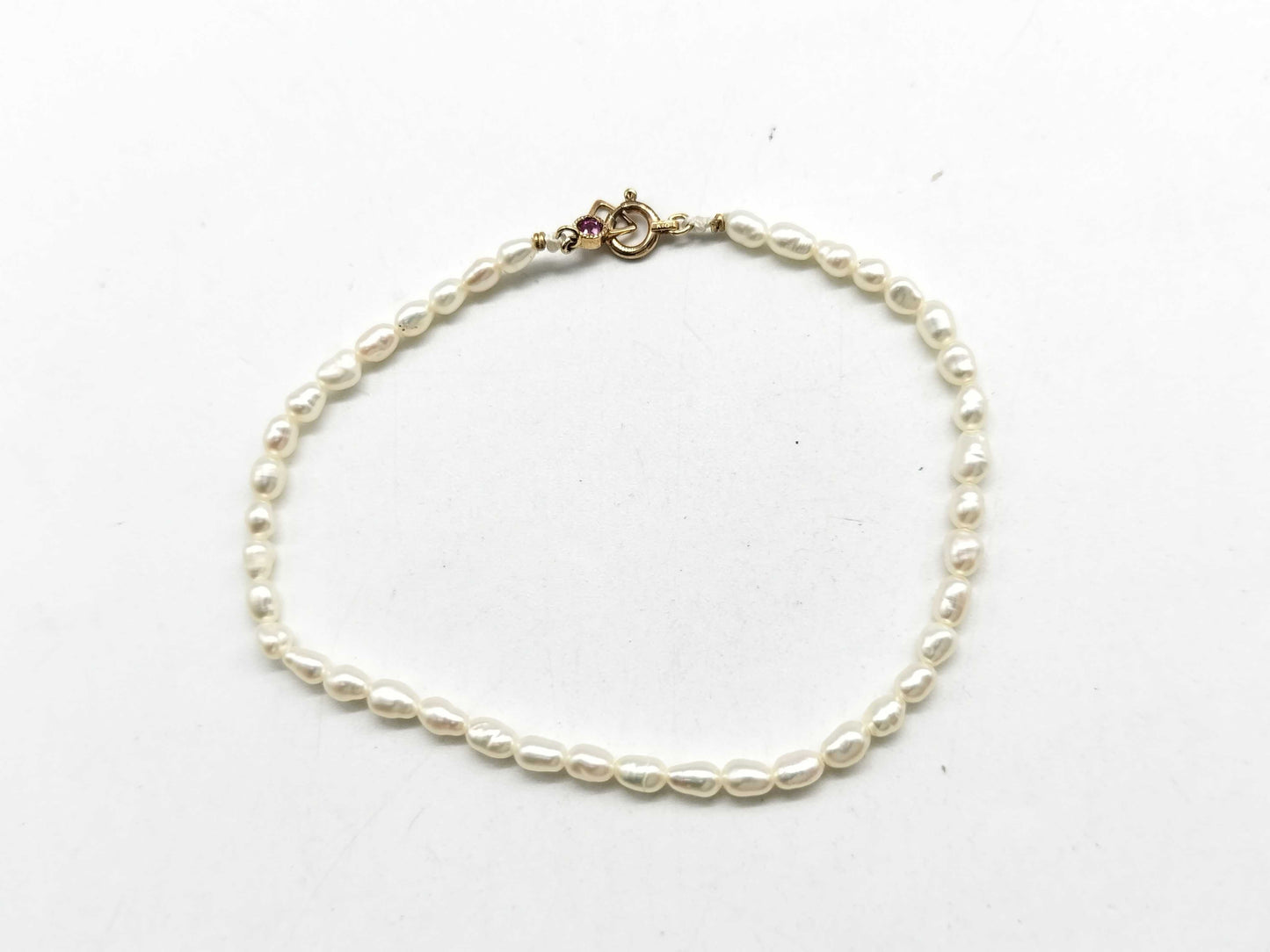 Ruby and Keshi Pearl, Diameter: Approx. 2.5mm, 1.9g, 10K Gold, Bracelet/Bangle