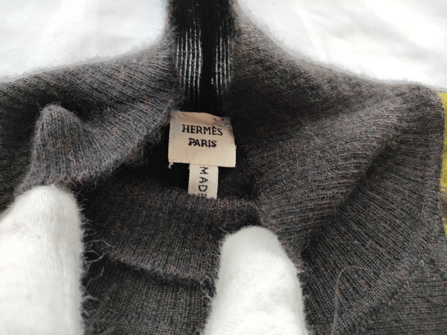 (10462_0078) HERMES Gaultier Twill Reine Switch Knit Volduc Green Tops