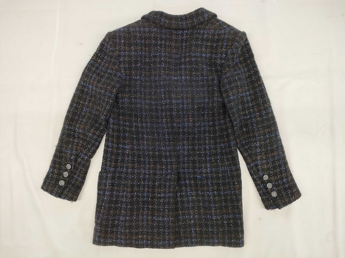 CHANEL Black and Blue Lame P71761 Tweed Jacket Size 34 Jacket