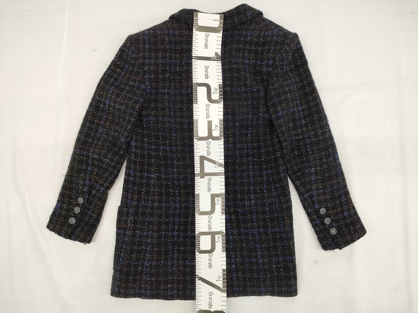 CHANEL Black and Blue Lame P71761 Tweed Jacket Size 34 Jacket