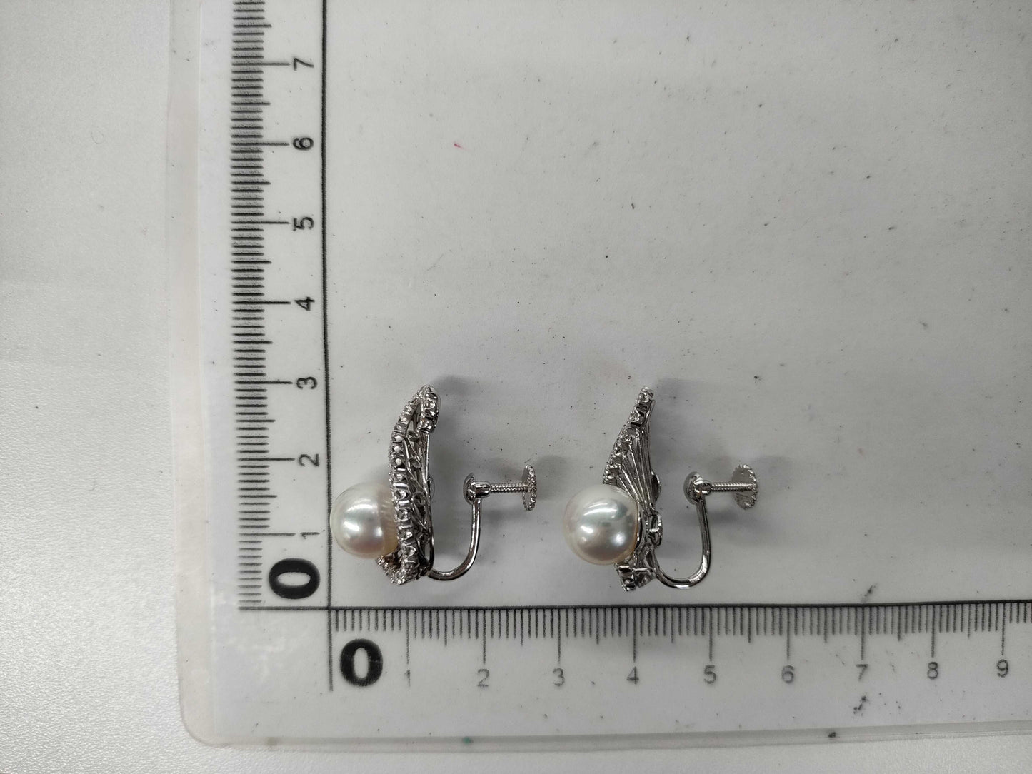 Akoya pearl earrings, diameter approximately 9.3mm, diamonds, Pm, 10.0g