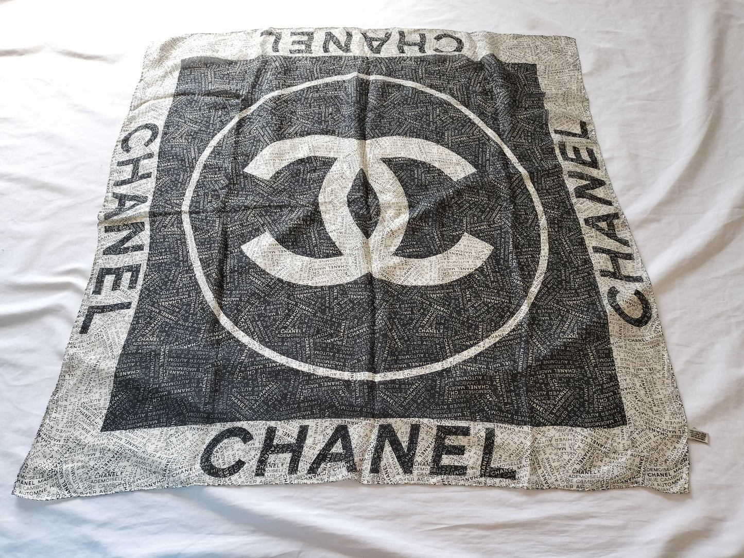 (10462_0142) CHANEL Cocomark Cocomark Logo Monochrome Scarf