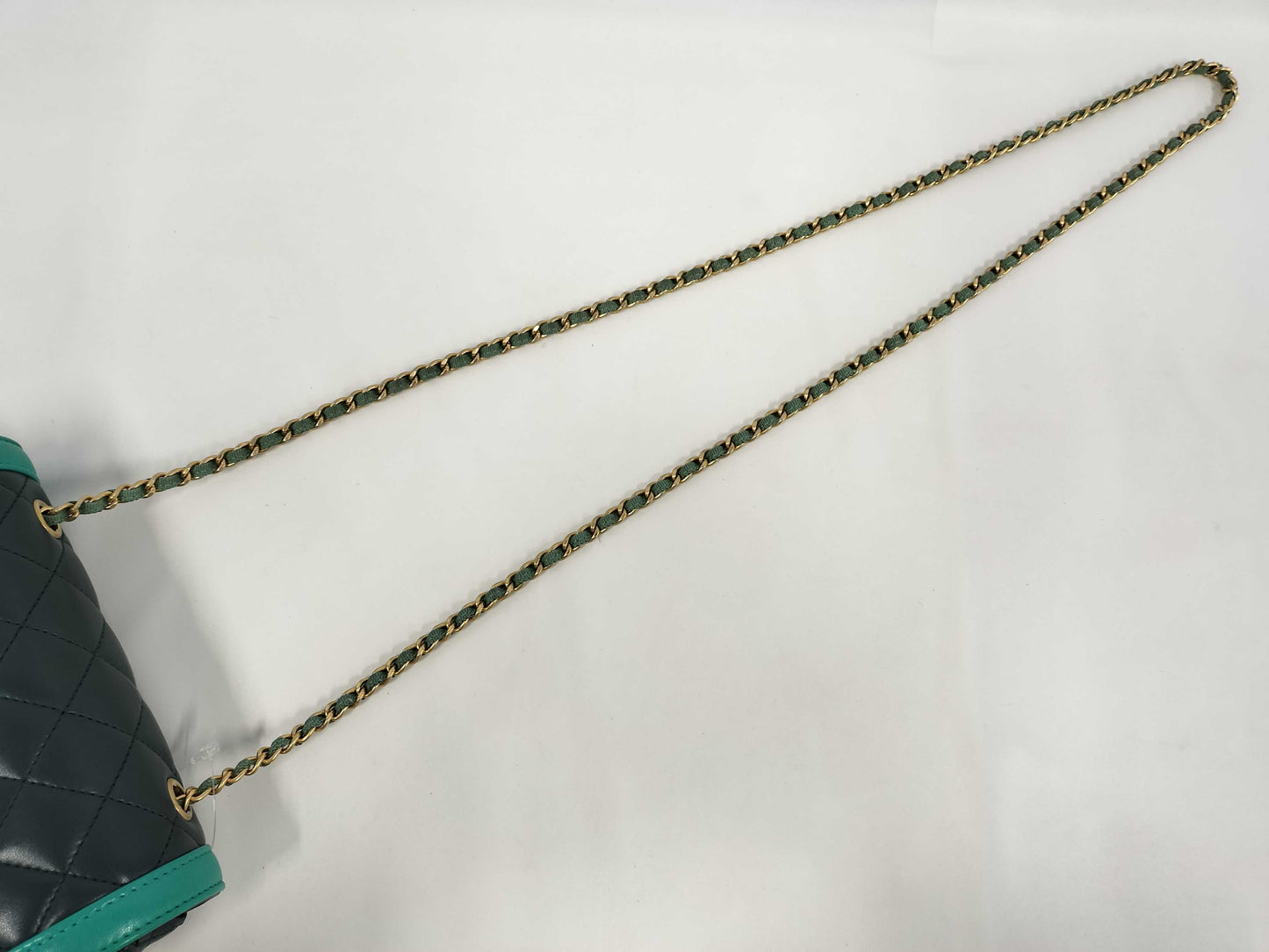 CHANEL Lambskin Two-Tone Minimato Chain Shoulder Bag, Green, No. 23