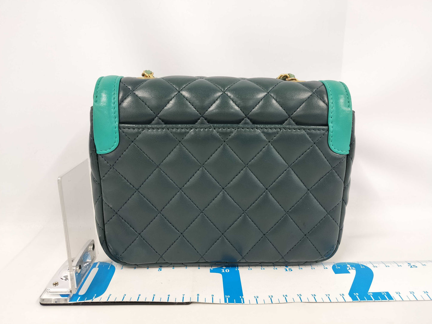 CHANEL Lambskin Two-Tone Minimato Chain Shoulder Bag, Green, No. 23