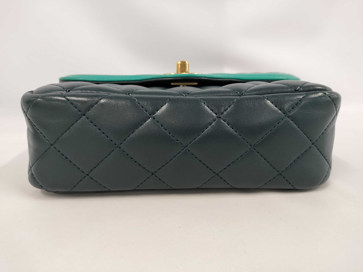 CHANEL Lambskin Two-Tone Minimato Chain Shoulder Bag, Green, No. 23