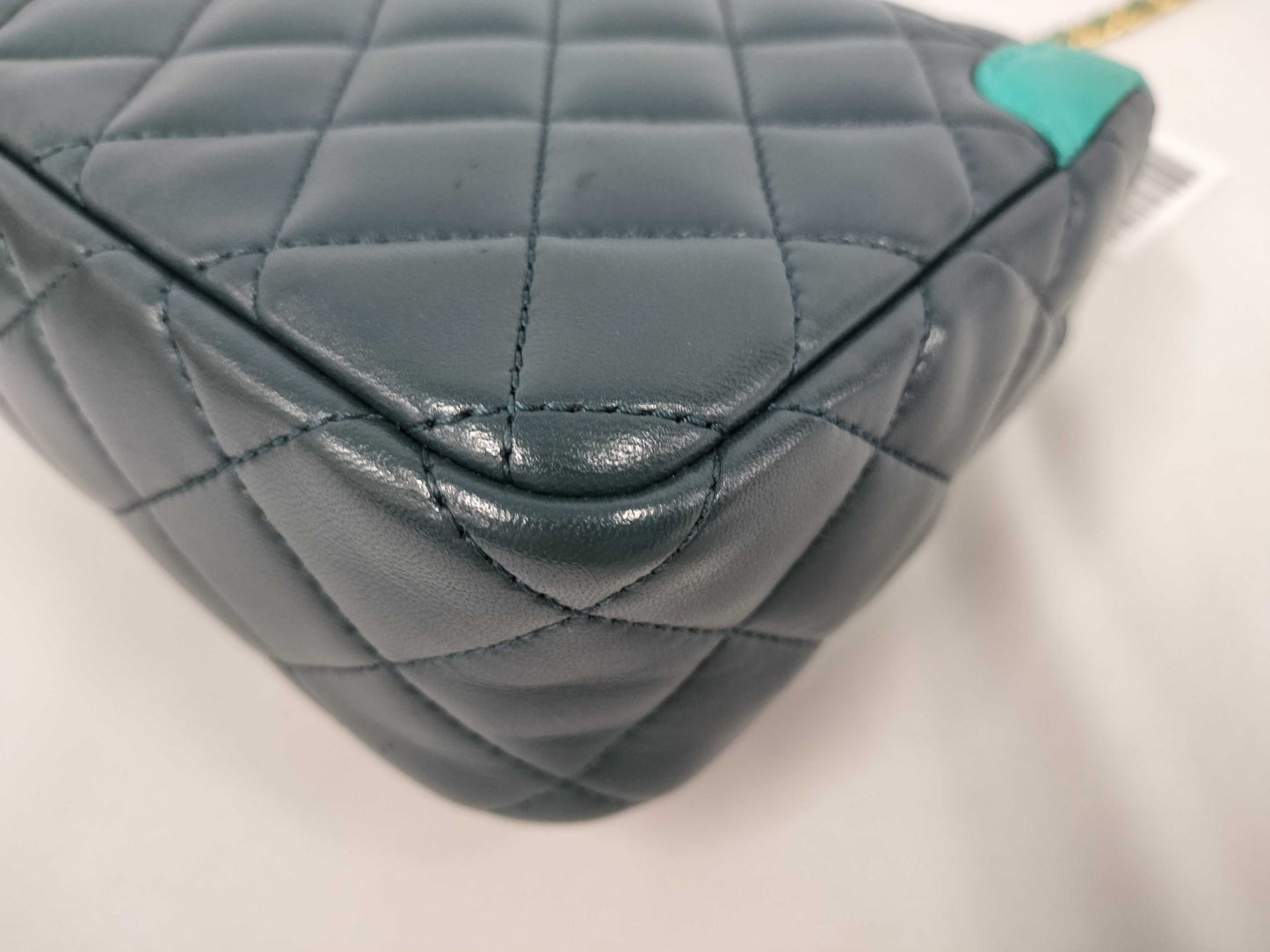 CHANEL Lambskin Two-Tone Minimato Chain Shoulder Bag, Green, No. 23
