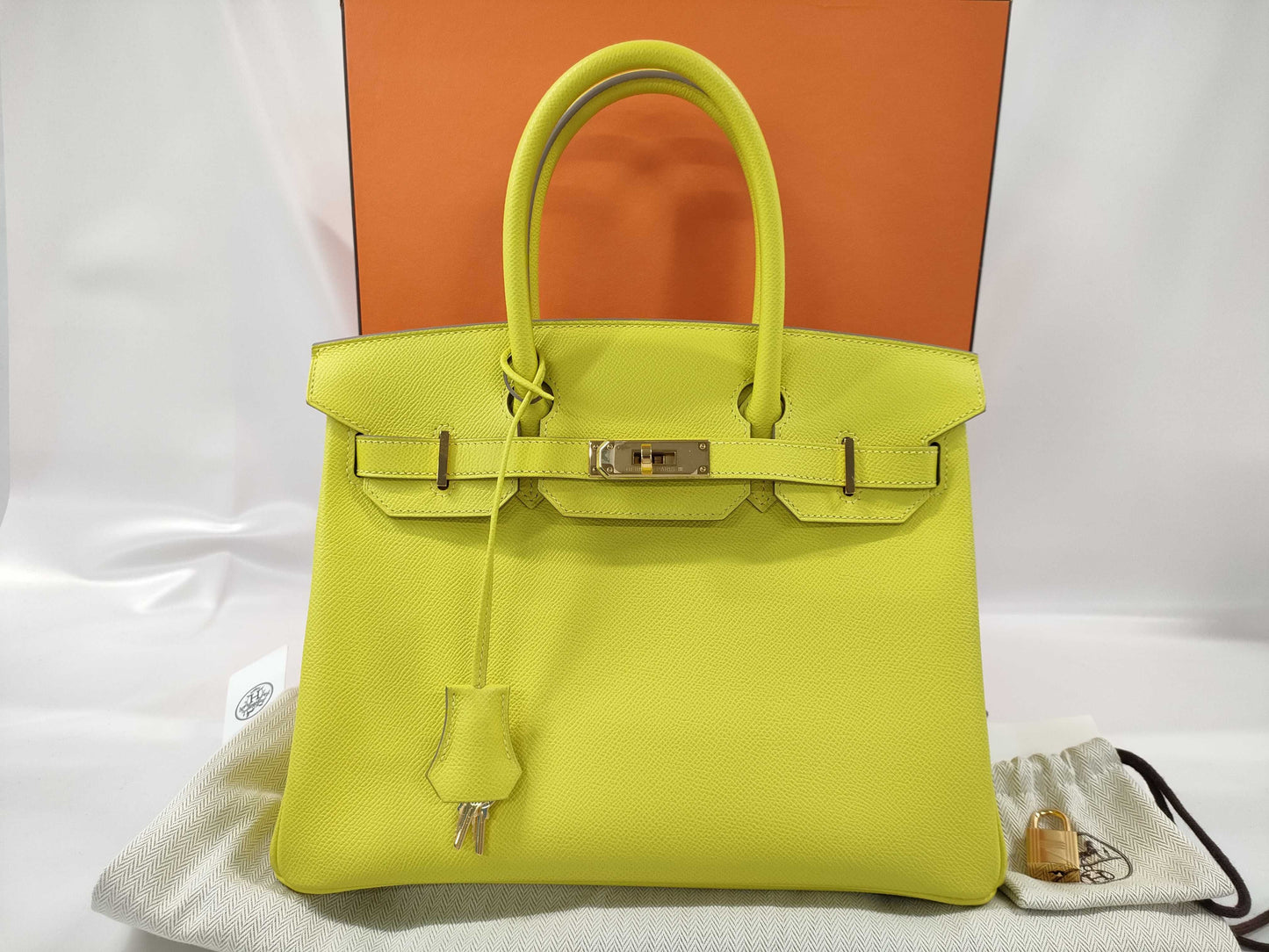 HERMES Birkin 30 D Stamp, Epsom Leather, Lime, GD Hardware, Handbag