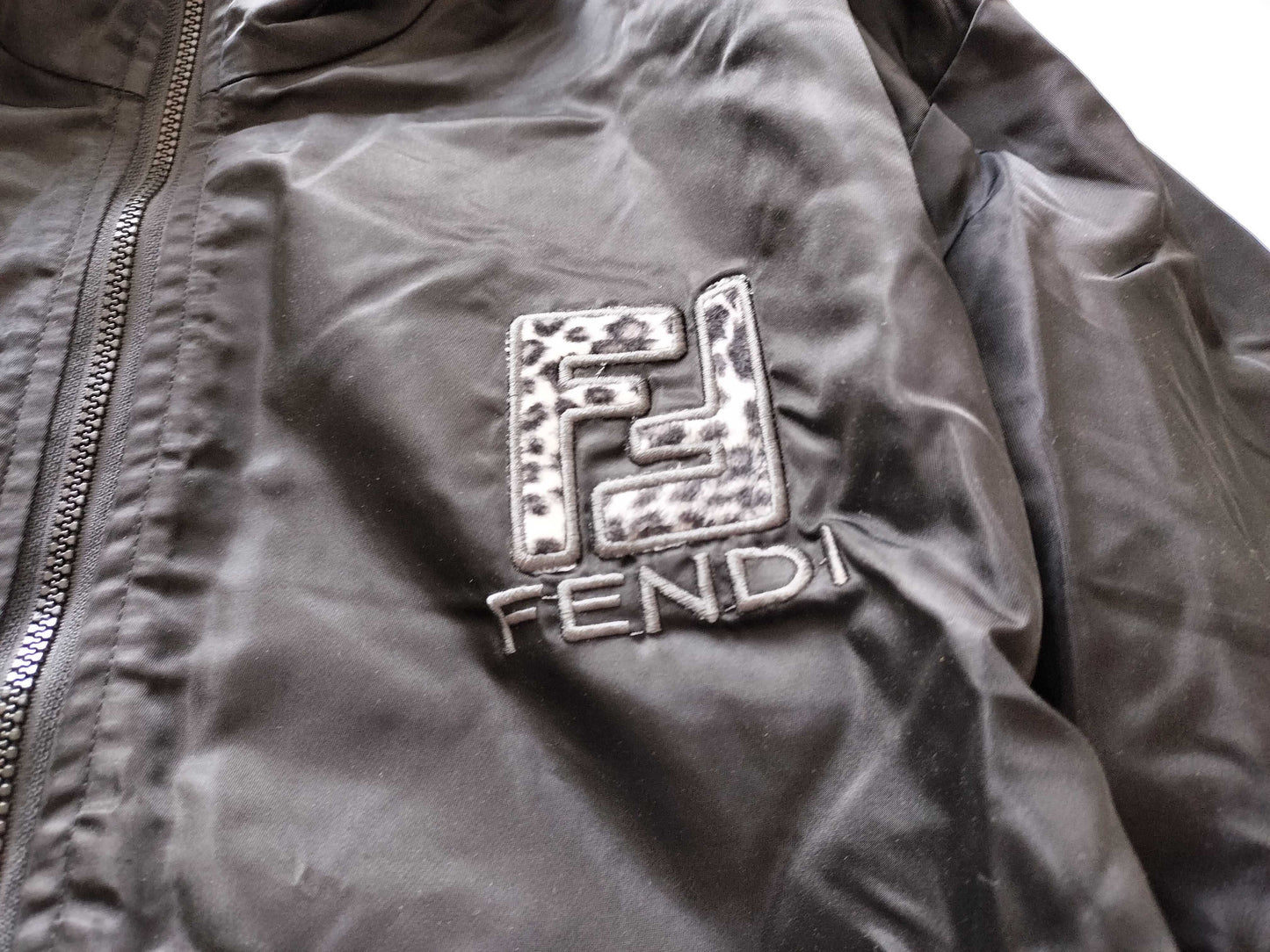 (10462_0256)▼FENDI Reversible Nylon Jacket Black x Leopard White Jacket