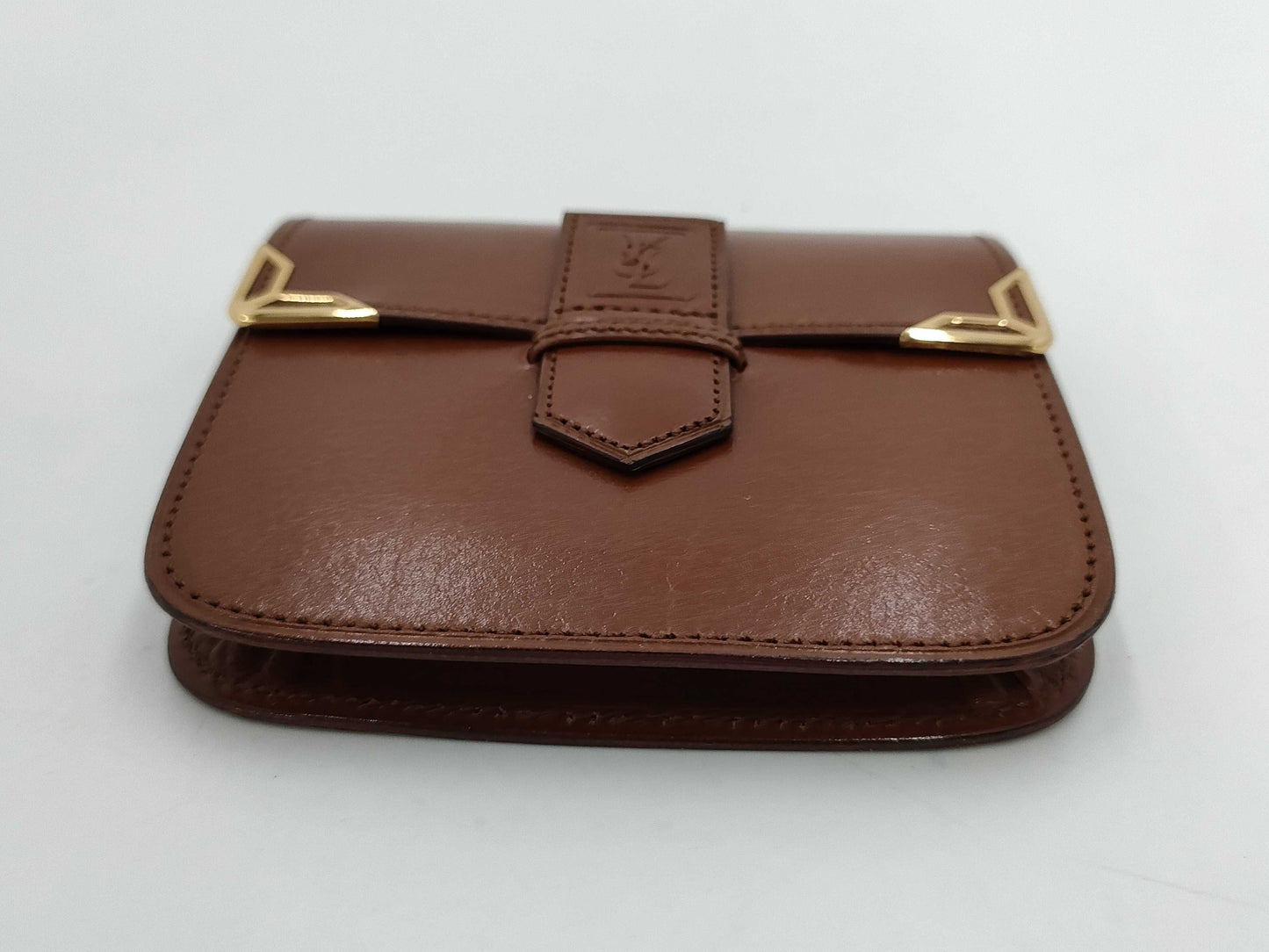 (10461_0049) Yves Saint Laurent YSL Logo/Brown Leather/Gold/Coin Case Coin Case