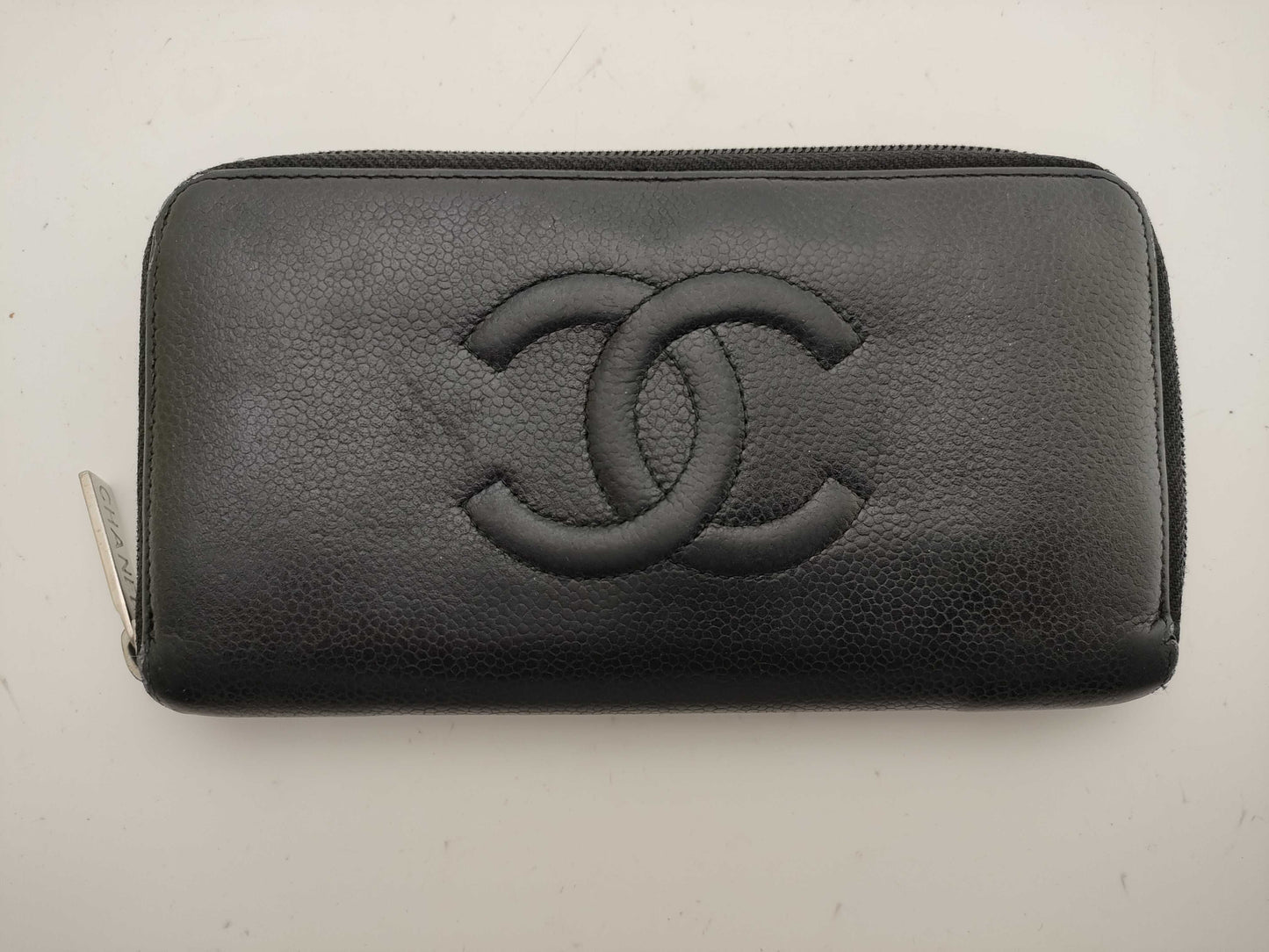 CHANEL Caviar Leather Round Zip Wallet with Coco Mark, No Seal