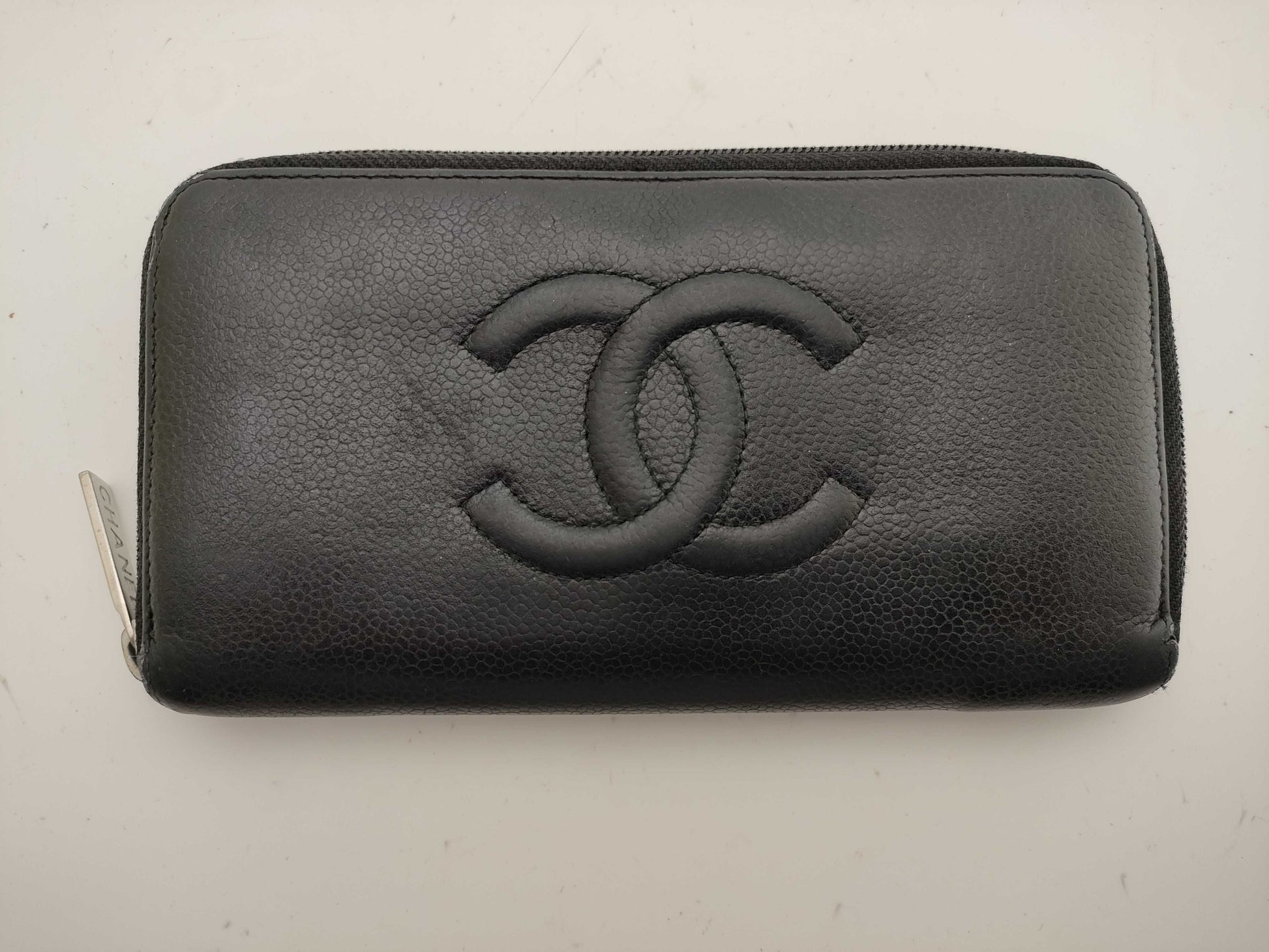 CHANEL Caviar Leather Round Zip Wallet with Coco Mark, No Seal