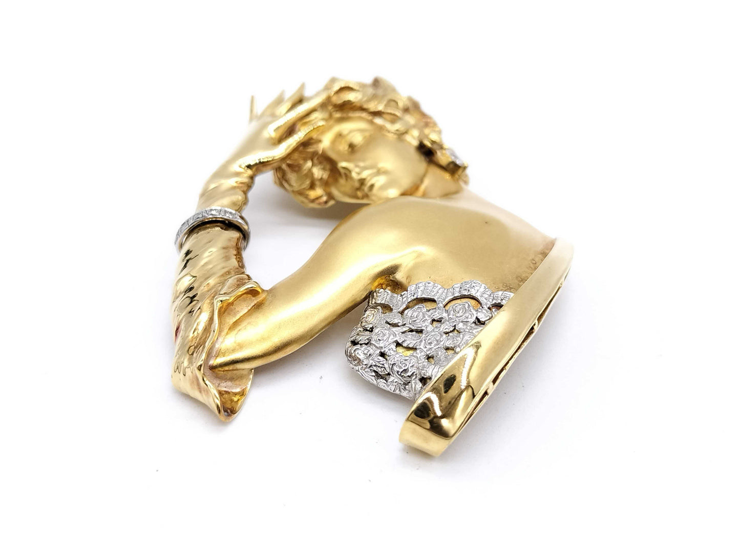 D0.08ct K18/Pt900 23.4g Brooch