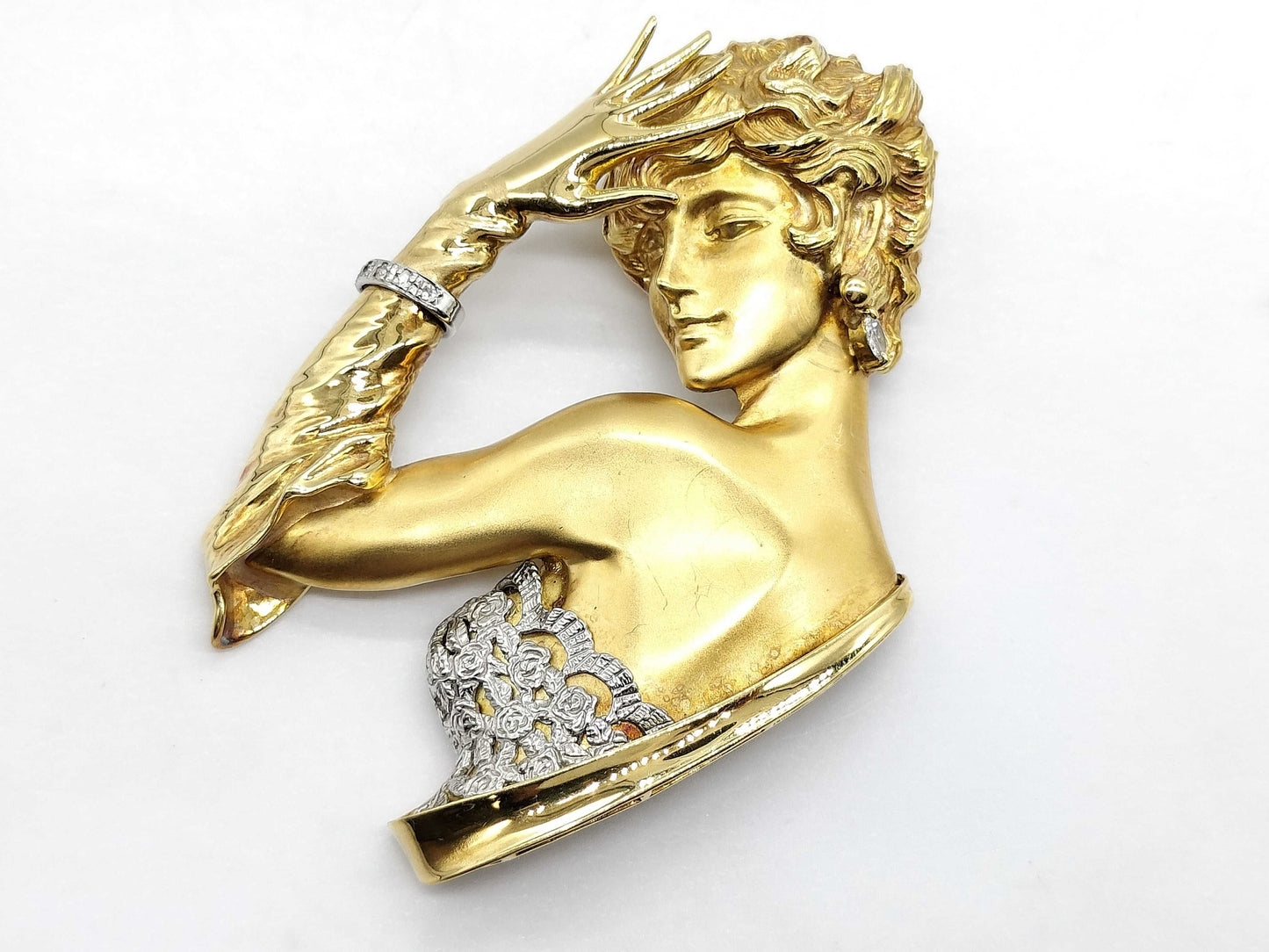 D0.08ct K18/Pt900 23.4g Brooch