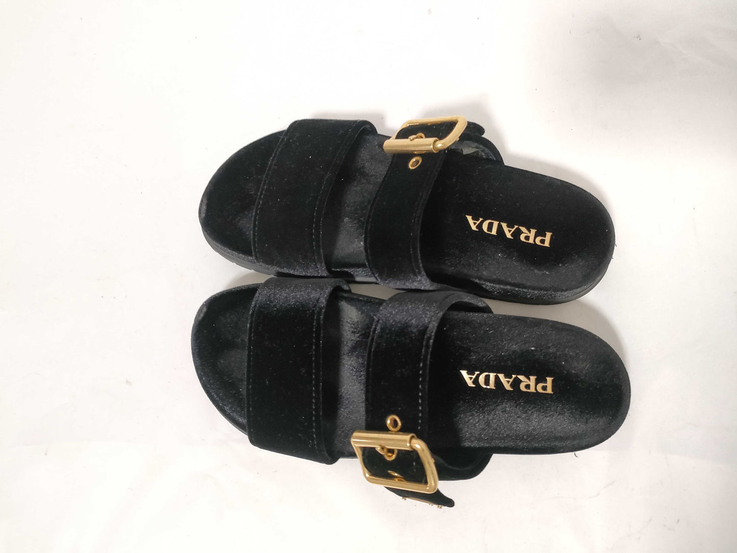 PRADA Suede Triangle Plate Black Sandals