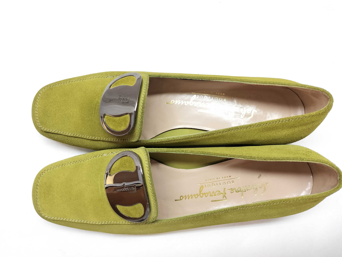 Salvatore Ferragamo Vara Suede Green Pumps