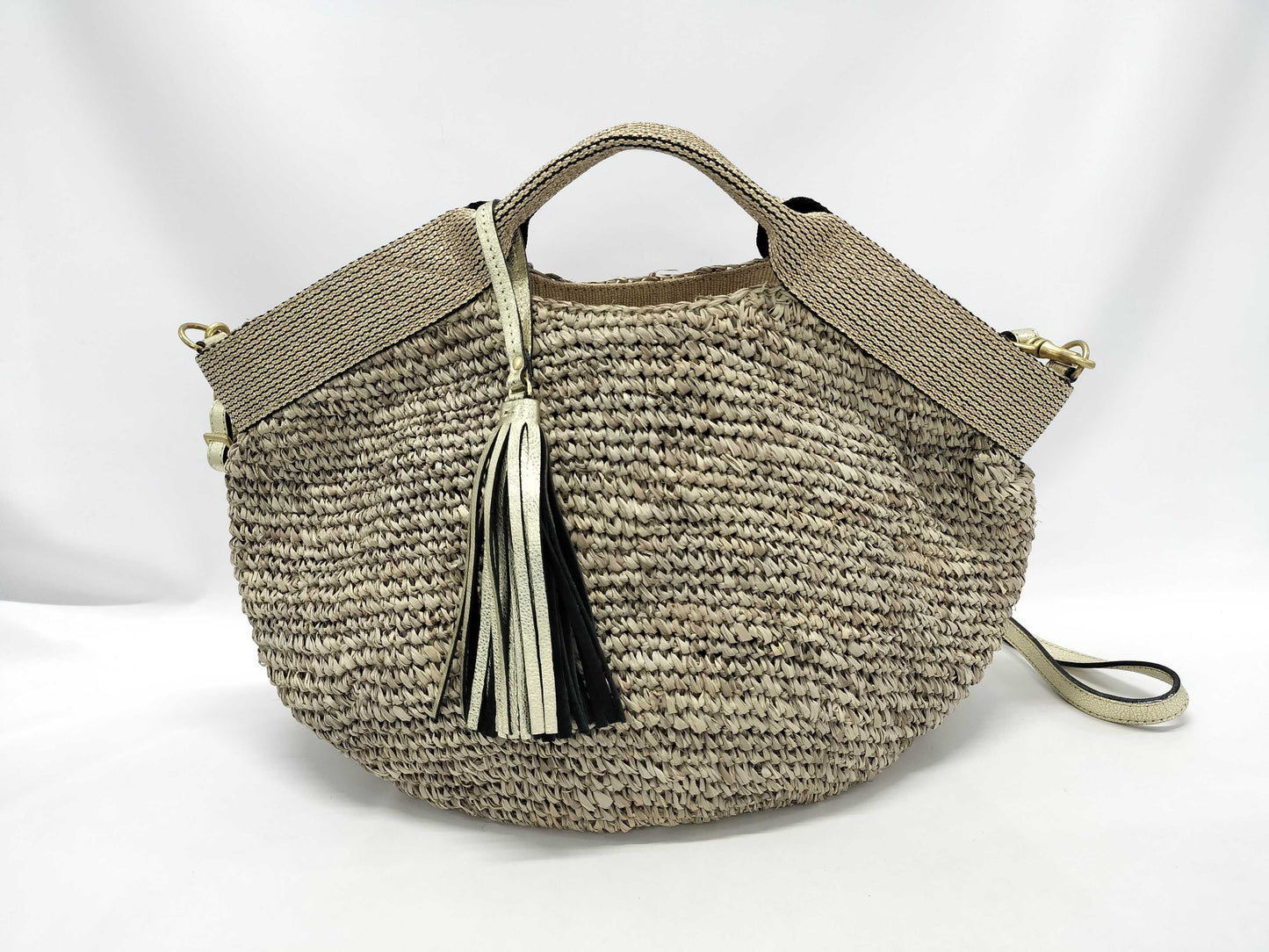 Violador Raffia x Leather 2-Way Fringe Bag Handbag